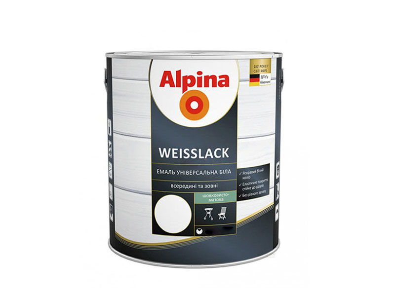 Эмаль алкидная ALPINA WEISSLACK, белый шелковисто-матовый, 0,75 л