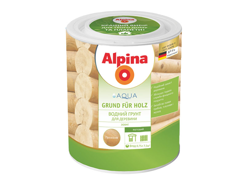 Грунтовка для древесины ALPINA Aqua Grund fur Holz, 0,75 л