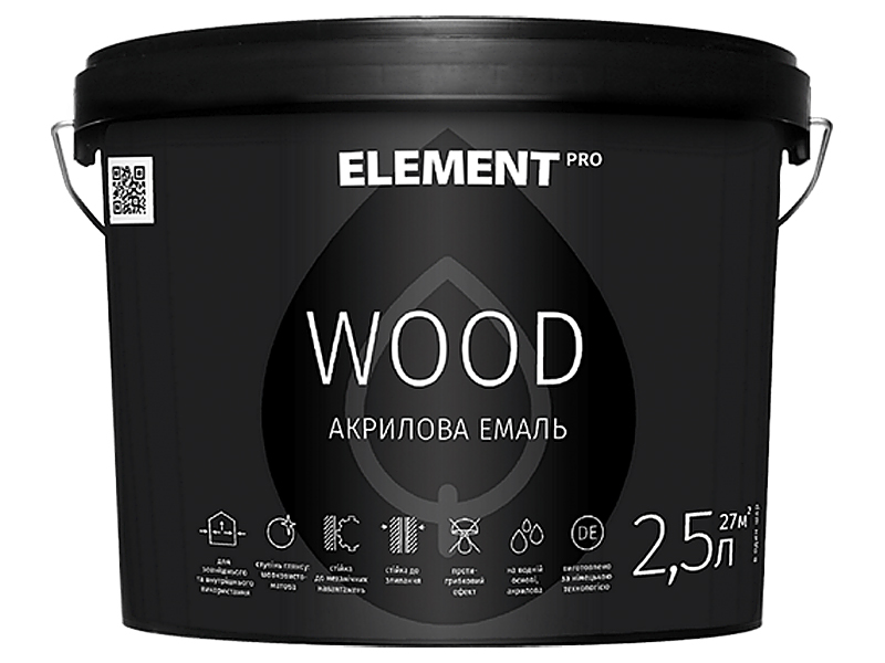 Акрилова емаль для дерева ELEMENT Pro Wood (2,5 л)