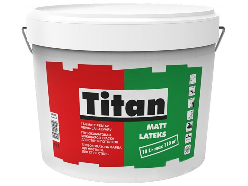 Глибокоматова миюча акрилова фарба для стін TITAN Mattlatex (10 л)