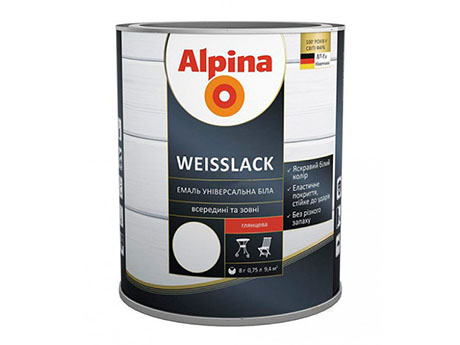 Емаль алкідна ALPINA WEISSLACK, білий глянець, 0,75 л