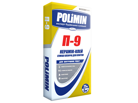 Клей для плитки  ПОЛІМІН П-9 (25 кг)